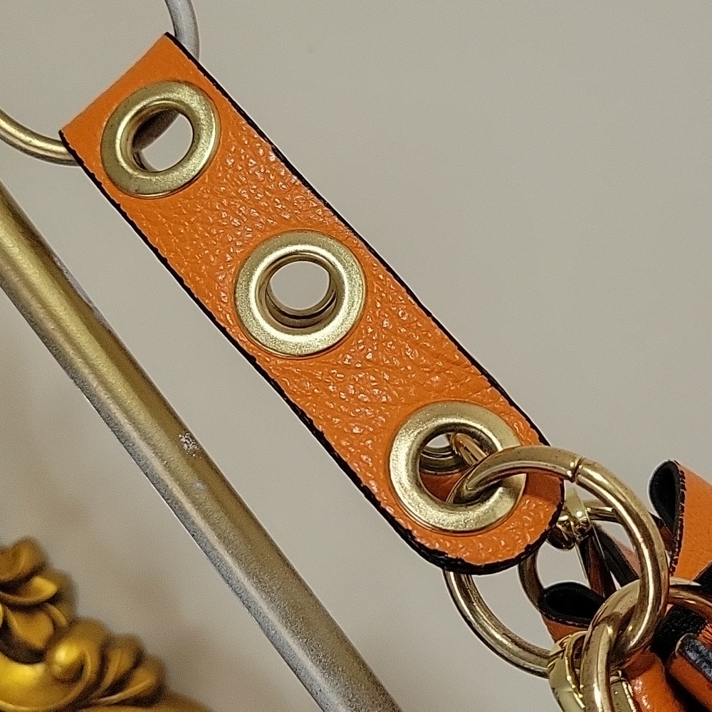 REAL LEATHER Orange Pebble Leather Hobo Bucket Bag - Picture 5 of 12